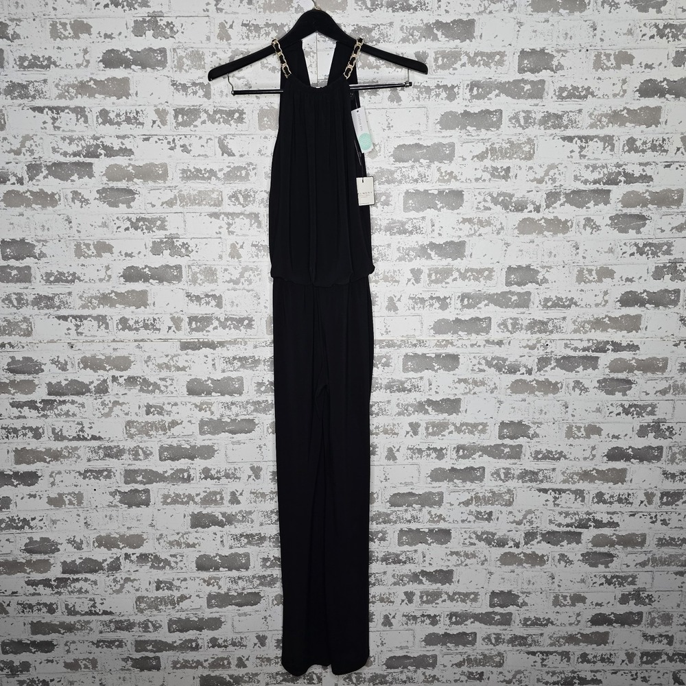 NEW Laundry By Shelli Segal Rieley Chain Detail Jersey Jumpsuit Flare Leg Size 0